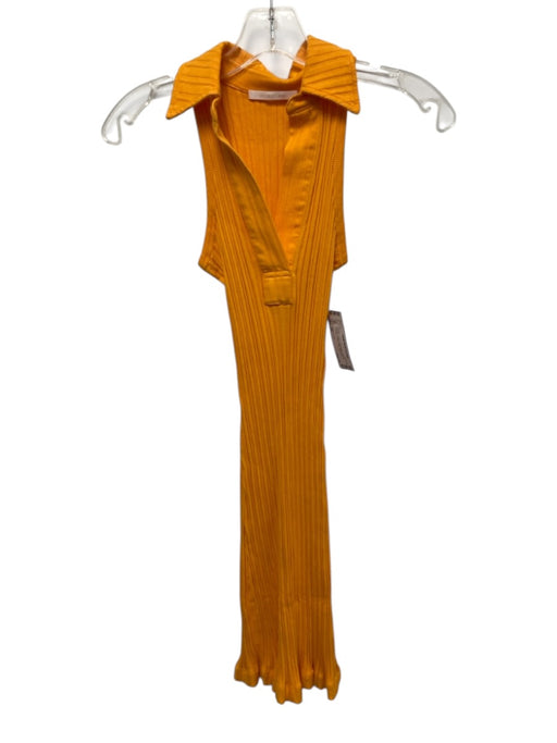Helmut Lang Size XS Orange Cotton Sleeveless Ribbed Collared V Neck Dress Orange / XS