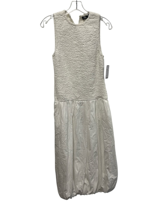Zara Size S White Cotton Sleeveless Scrunch Balloon Hem Keyhole Back Dress White / S