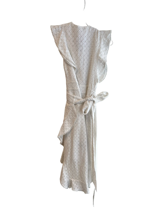 AFRM Size XS White Cotton Lace Overlay Sleeveless Ruffle Detail Wrap Dress White / XS