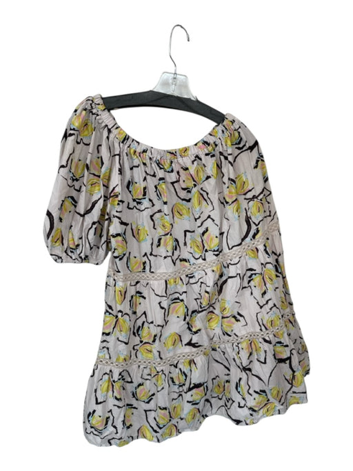 Velvet Size S Brown & Yellow Cotton One Shoulder Flowers Elastic Neck Dress Brown & Yellow / S