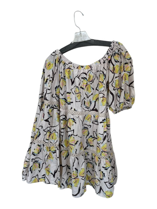 Velvet Size S Brown & Yellow Cotton One Shoulder Flowers Elastic Neck Dress Brown & Yellow / S