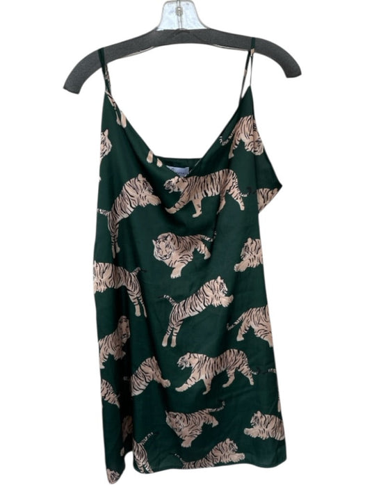 Averie Size XL Green & Tan Polyester Spaghetti Strap Tigers Dress Green & Tan / XL