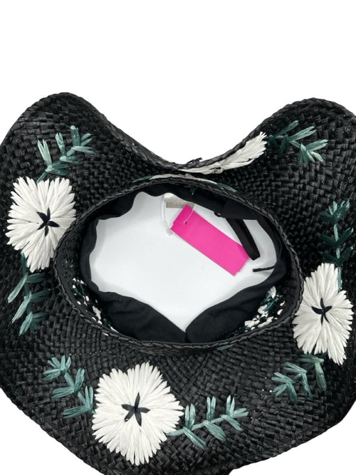 Nikki Beach Black & Green Straw Flowers Open Top Hat Black & Green / One Size