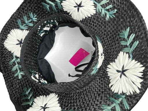 Nikki Beach Black & Green Straw Flowers Open Top Hat Black & Green / One Size