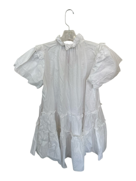Hunter Bell Size S White Cotton Short Sleeve Ruffles Buttons Dress White / S