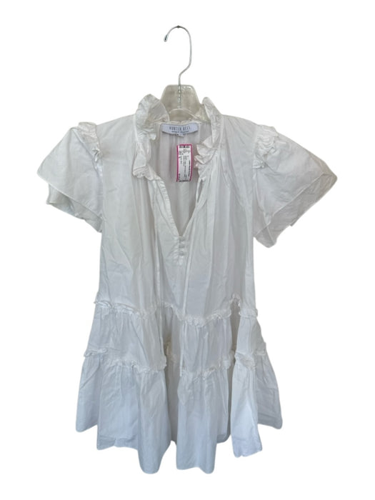 Hunter Bell Size S White Cotton Short Sleeve Ruffles Buttons Dress White / S