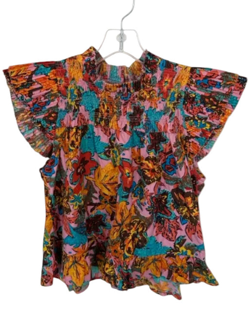 Love The Label Size S Orange & Blue Cotton Flutter Cap sleeve Botanical Top Orange & Blue / S