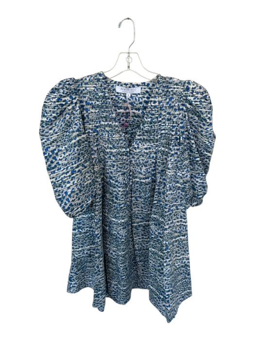 Hunter Bell Size S Blue & White Cotton Long Balloon Sleeve Abstract Dress Blue & White / S