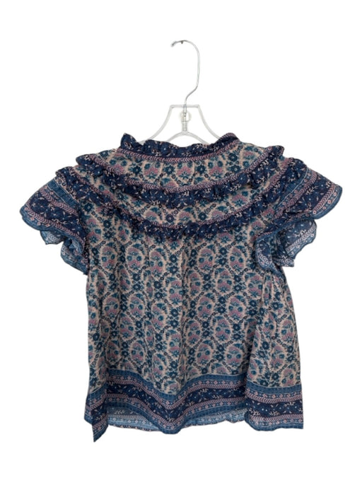 Sea New York Size M Navy & Pink Cotton Blend Cap Sleeve Botanical Metallic Top Navy & Pink / M