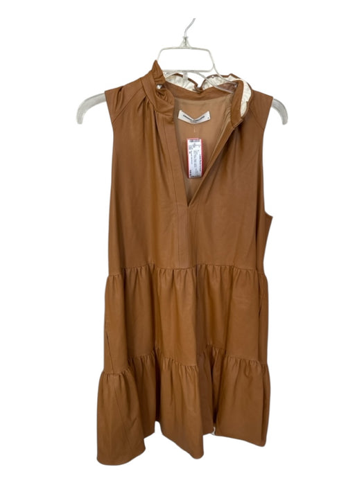 Amanda Uprichard Size M light brown Vegan Leather Sleeveless V Neck Dress light brown / M