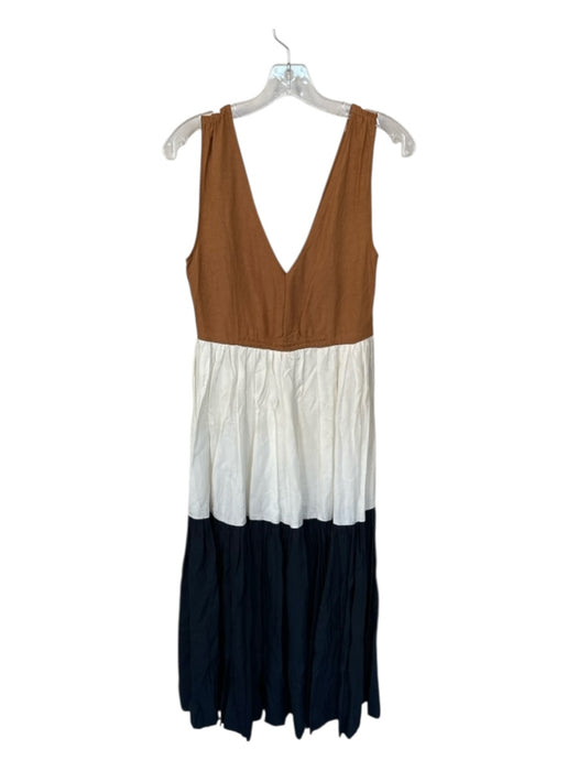 En Saison Size S Brown & Black Linen Sleeveless color block V Neck Maxi Dress Brown & Black / S