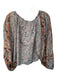 Ulla Johnson Size 6 Gray & Orange Polyester Long Balloon Sleeve Flowers Top Gray & Orange / 6