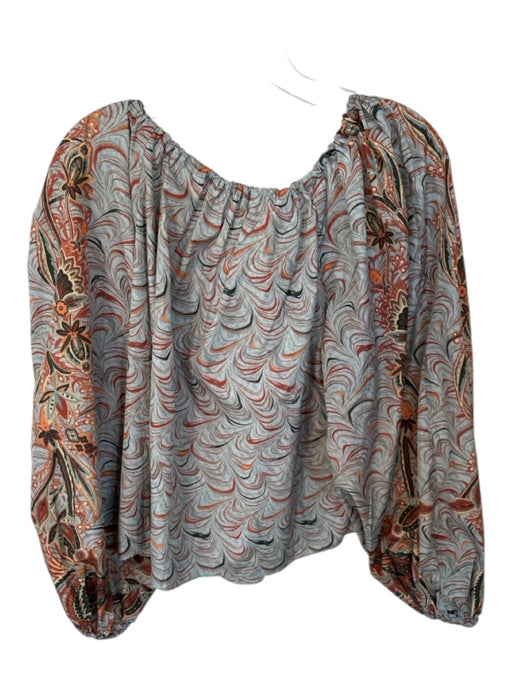 Ulla Johnson Size 6 Gray & Orange Polyester Long Balloon Sleeve Flowers Top Gray & Orange / 6