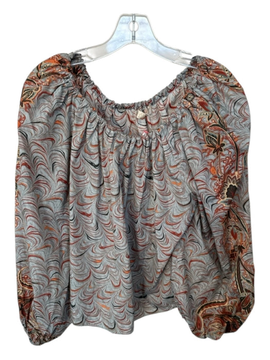 Ulla Johnson Size 6 Gray & Orange Polyester Long Balloon Sleeve Flowers Top Gray & Orange / 6