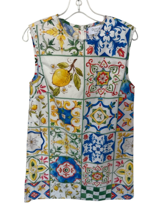 Olivia by Livro Size S Yellow & Blue Cotton Sleeveless Lemons Back Zip Dress Yellow & Blue / S