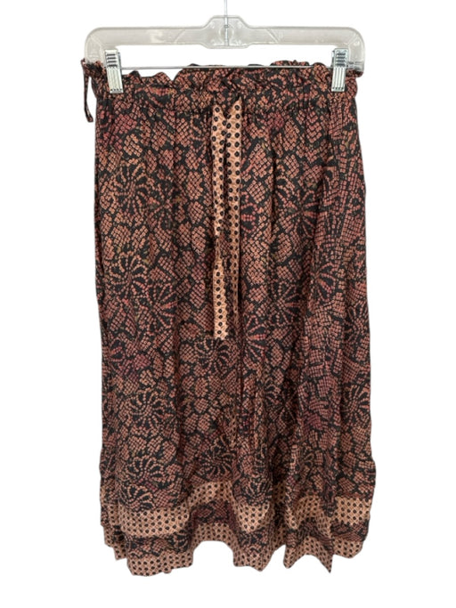 Ulla Johnson Size 2 Peach & Orange Viscose Drawstring Snake Print Maxi Skirt Peach & Orange / 2