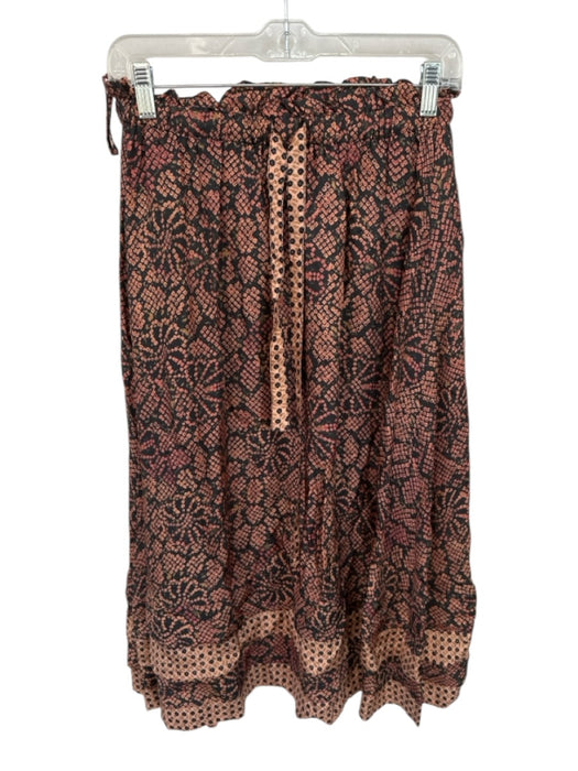 Ulla Johnson Size 2 Peach & Orange Viscose Drawstring Snake Print Maxi Skirt Peach & Orange / 2