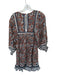 Cleobella Size M Brown & Navy Cotton Long Balloon Sleeve Flowers V Neck Dress Brown & Navy / M