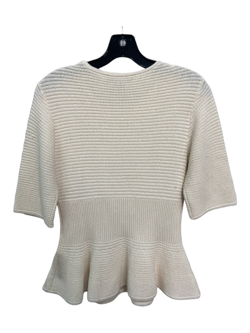 St John Size S White Wool & Rayon Round Neck Knit 1/2 sleeve Peplum Top White / S
