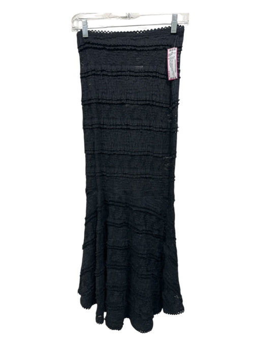 Charo Ruiz Ibiza Size M Black Cotton & Polyester Elastic Waist Lace Ruffle Skirt Black / M