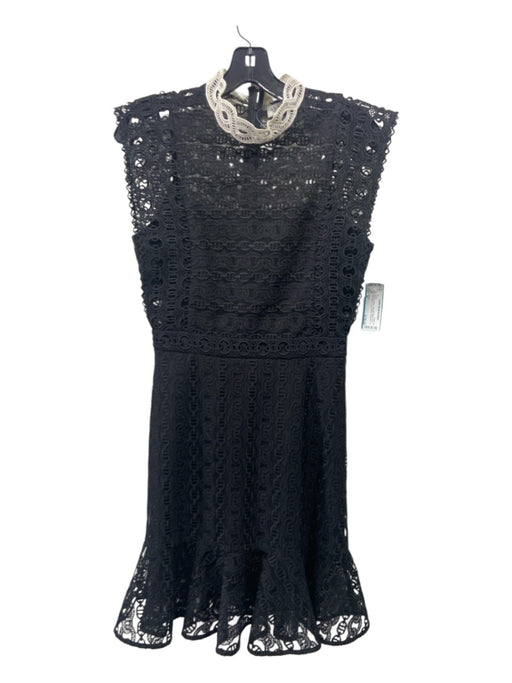 Sandro Size 36 Black & Cream Polyester Blend Short Cap Sleeve Lace Overlay Dress Black & Cream / 36