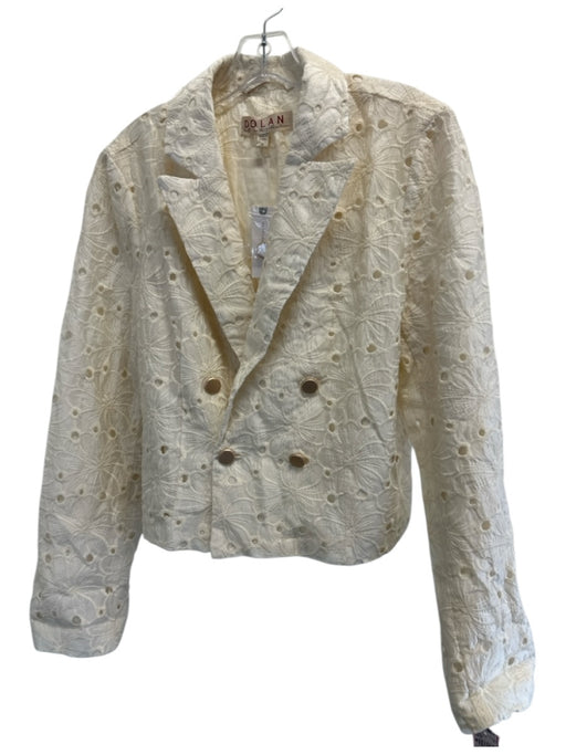 Dolan Size M Cream White Cotton Blend Eyelet Lace Textured Button Detail Jacket Cream White / M