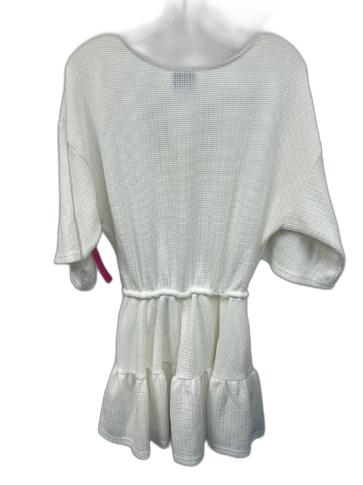 SABO Size XS White Polyester Blend Waffle Knit Dolman Sleeve Ruffle Bottom Dress White / XS