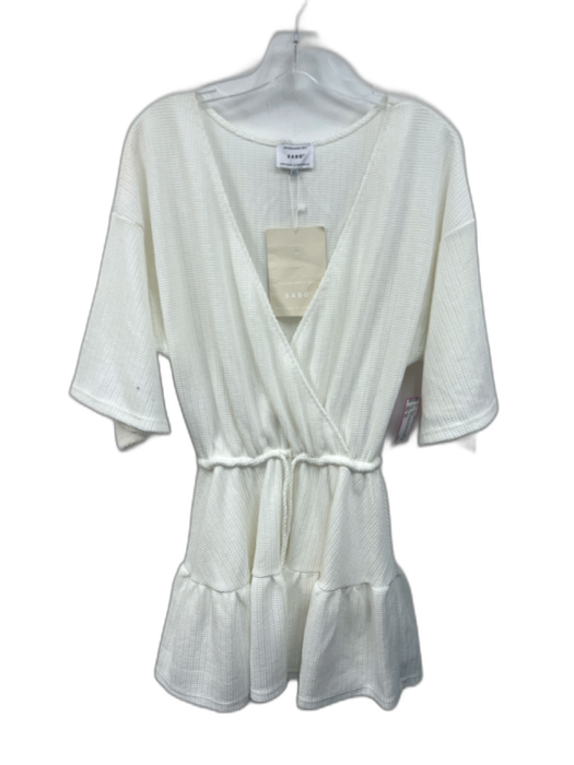 SABO Size XS White Polyester Blend Waffle Knit Dolman Sleeve Ruffle Bottom Dress White / XS