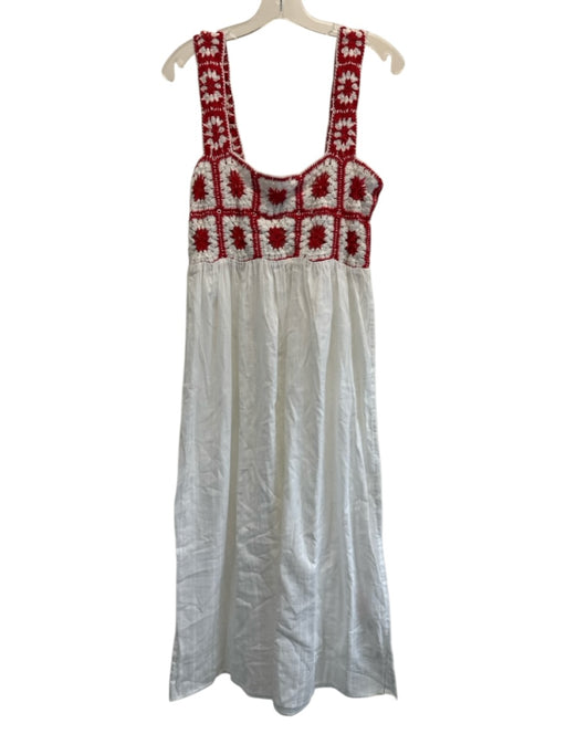 Nobody's Child Size S White & Red Cotton Crochet Top Granny Squares Maxi Dress White & Red / S