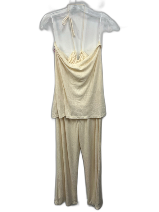 SABO Size XL Cream White Polyester Blend Halter Tie Neck Textured Jumpsuit Cream White / XL