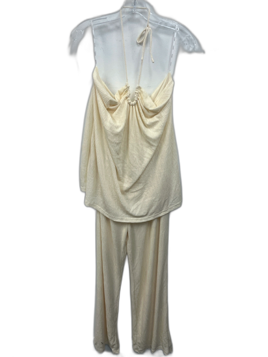 SABO Size XL Cream White Polyester Blend Halter Tie Neck Textured Jumpsuit Cream White / XL