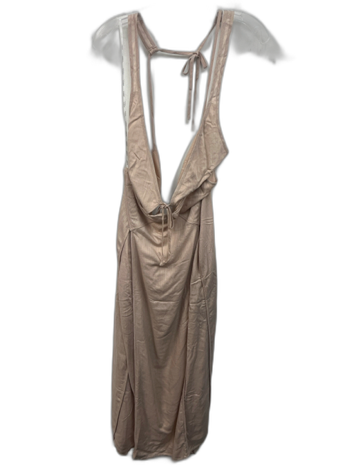 SABO Size XL Taupe Beige Viscose Blend Halter Tie Neck Cut Out Seam Detail Dress Taupe Beige / XL
