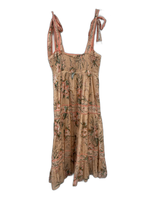 Zimmermann Size 2/M Peach Pink & Multi Cotton Tie Straps Floral Tiered Dress Peach Pink & Multi / 2/M