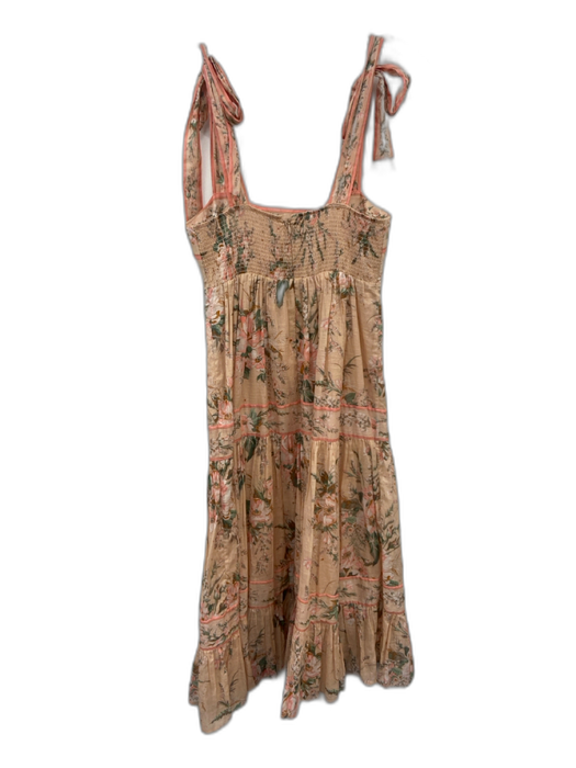 Zimmermann Size 2/M Peach Pink & Multi Cotton Tie Straps Floral Tiered Dress Peach Pink & Multi / 2/M