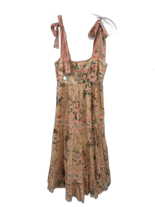 Zimmermann Size 2/M Peach Pink & Multi Cotton Tie Straps Floral Tiered Dress Peach Pink & Multi / 2/M