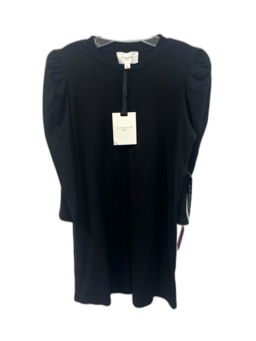 Pomander Place Size L Black Cotton Blend 3/4 Sleeve Puff Shoulder Mini Dress Black / L
