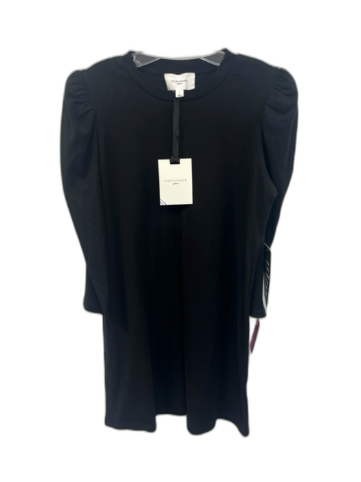 Pomander Place Size L Black Cotton Blend 3/4 Sleeve Puff Shoulder Mini Dress Black / L