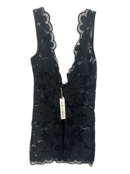 For Love & Lemons Size S Black Lace Flowers Sleeveless See Through Dress Black / S