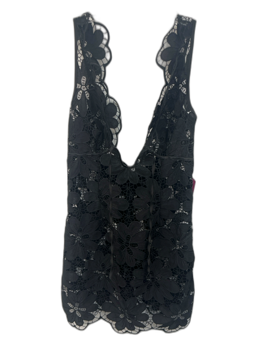 For Love & Lemons Size S Black Lace Flowers Sleeveless See Through Dress Black / S