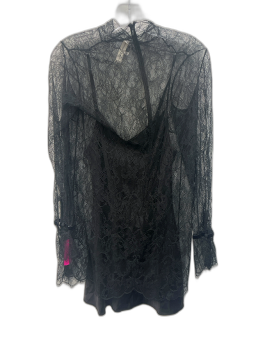 Frame Size XS Black Lace Long Sleeve Sheer High Neck Dress Black / XS