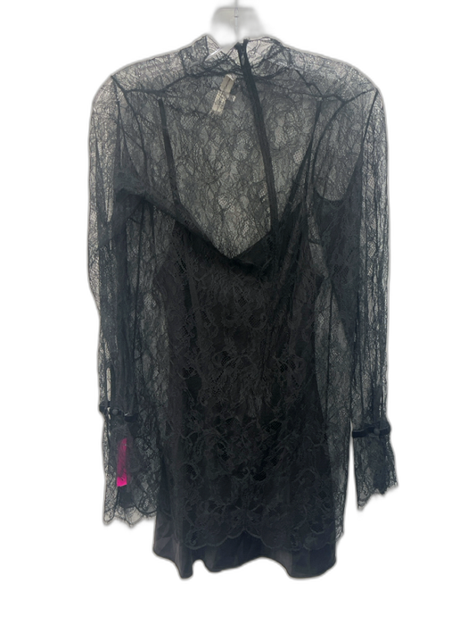 Frame Size XS Black Lace Long Sleeve Sheer High Neck Dress Black / XS