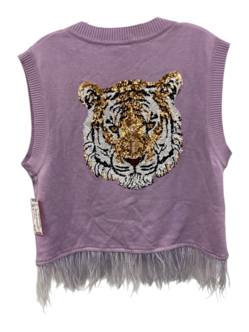Queen of Sparkles Size S Purple & Gold Cotton & Acrylic Sequin Tigers Top Purple & Gold / S