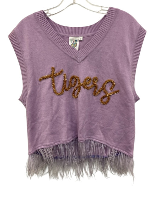 Queen of Sparkles Size S Purple & Gold Cotton & Acrylic Sequin Tigers Top Purple & Gold / S