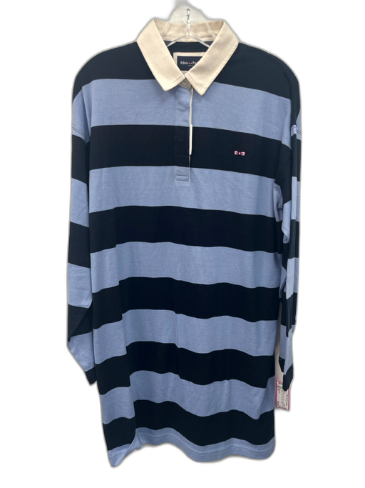 Eden Park Size M Blue & White Pima Cotton Striped Long Sleeve Polo Collar Dress Blue & White / M