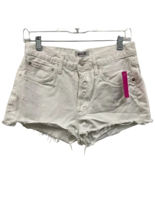 Agolde Size 28 White Cotton Denim High Rise Frayed Hem Mini Shorts White / 28