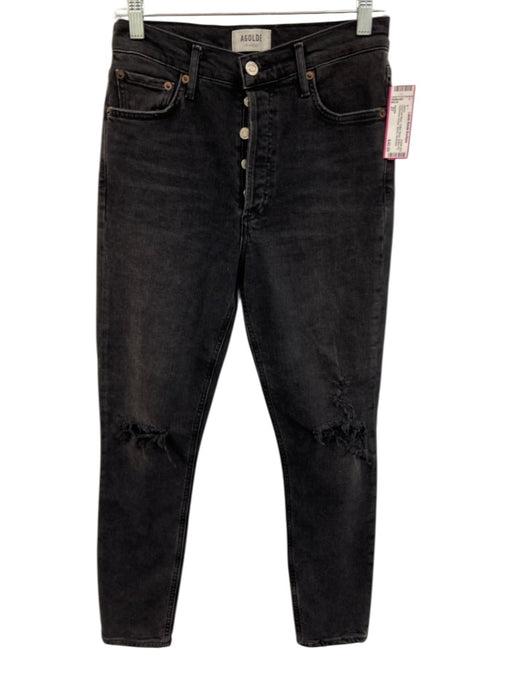 Agolde Size 27 Charcoal Black Cotton Blend Button Fly Distressed Knees Jeans Charcoal Black / 27