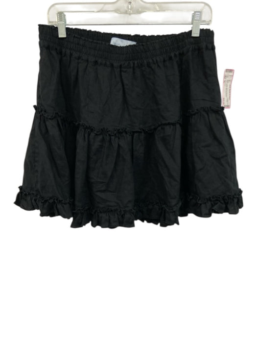 Hill House Size XL Black Linen Elastic Waistband Ruffle Trim Tiered Mini Skirt Black / XL