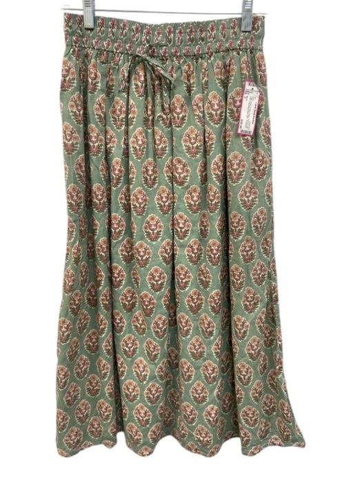 Marea Size S Sage Green & Pink Cotton Floral & Leaf Print Drawstring Waist Skirt Sage Green & Pink / S