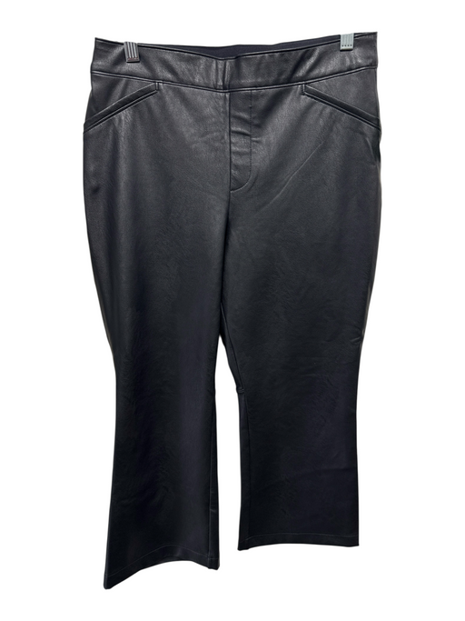 Spanx Size Large Black Polyester Blend Faux Leather Kick Flare High Rise Pants Black / Large