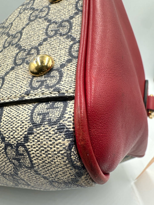 Gucci Red, Navy, Gray Coated Canvas Leather Gucci Supreme Top Handle Bag